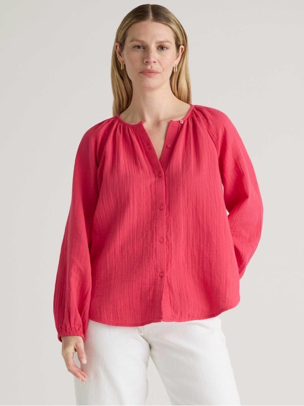 NWOT 100% Organic Cotton Gauze Peasant Blouse, Women’s Pink Oversized XS